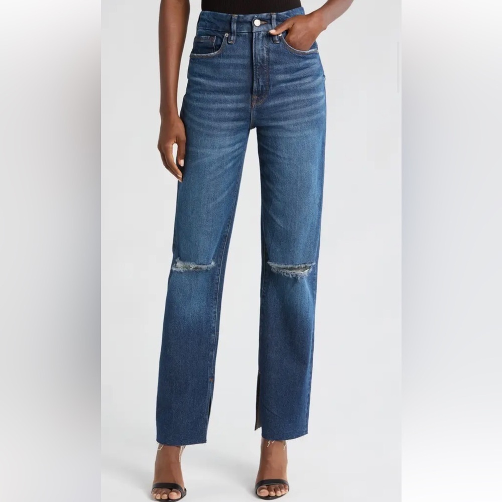 NWT Good American Good Boy Split Hem High Waist Straight Leg Jeans